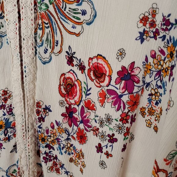 Bila Womens Duster Cardigan M/L Multicolor Floral Boho Kimono Gauze Flowy‎ - Picture 8 of 12